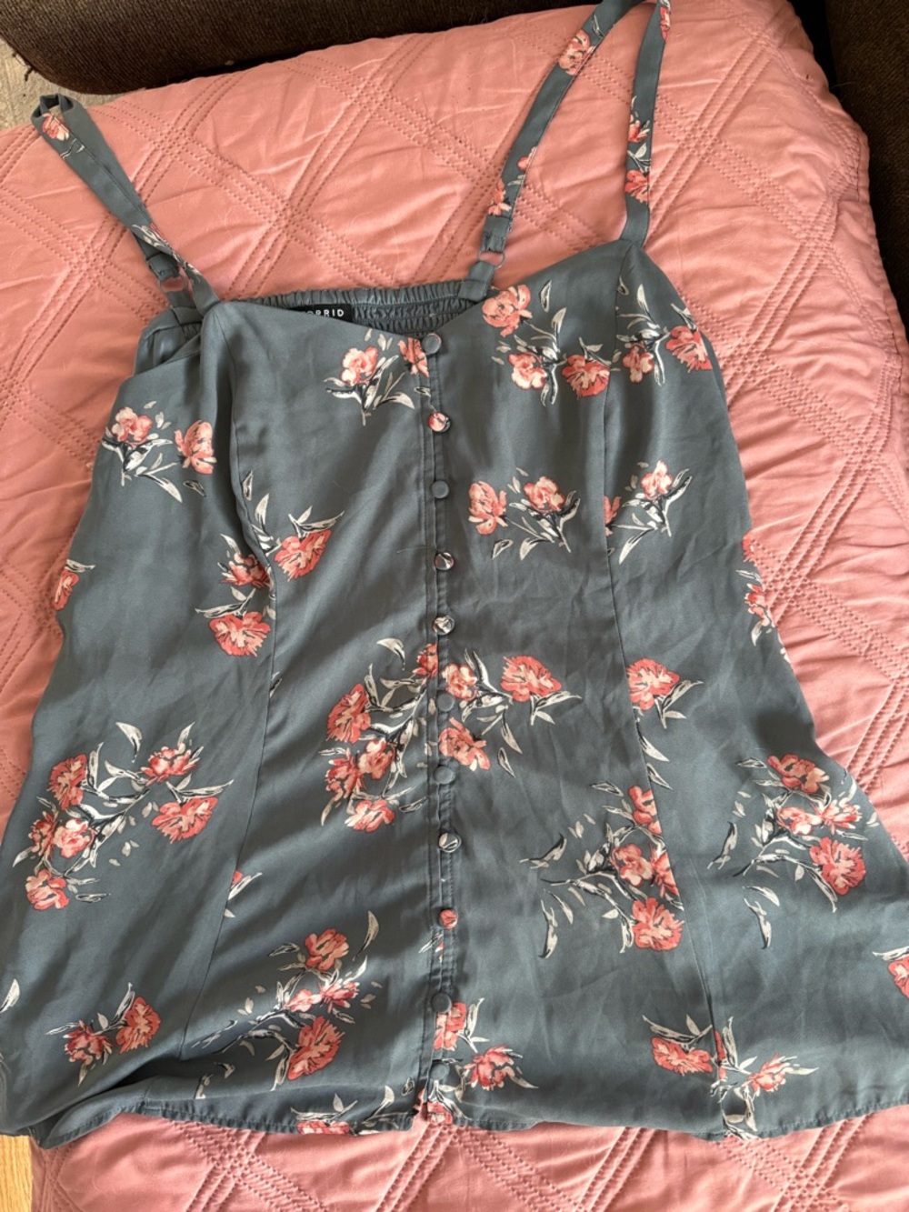 torrid Slate Blue Floral Button-Front Cami with Coral Flowers